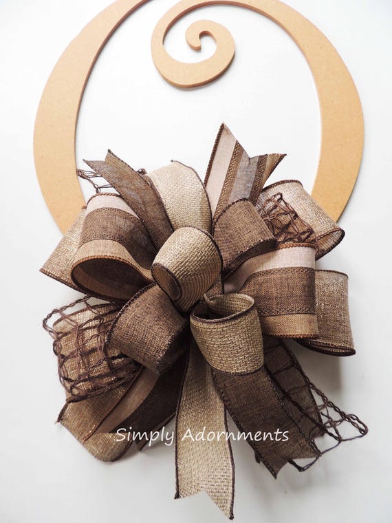 Brown Fall Bow, Autumn Wreath Decoration, Thanksgiving Wreath Bow, Brown Door Sign decor