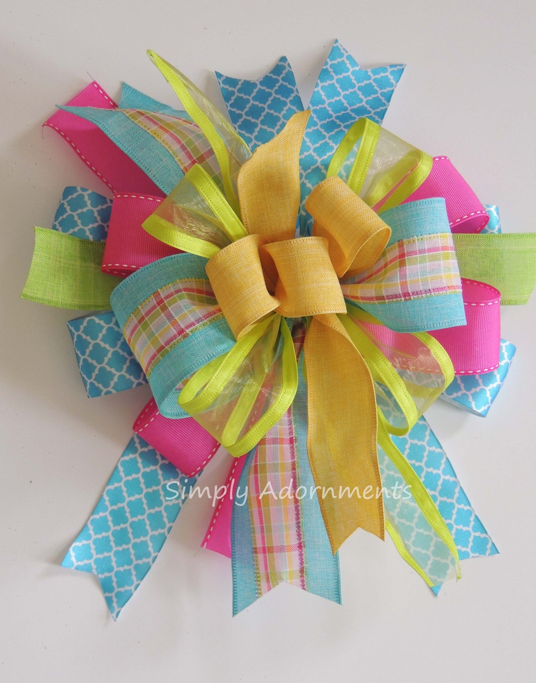 Multicolored Wreath Bow, Multi Colored Door Bow, Basket Gift Bow ...