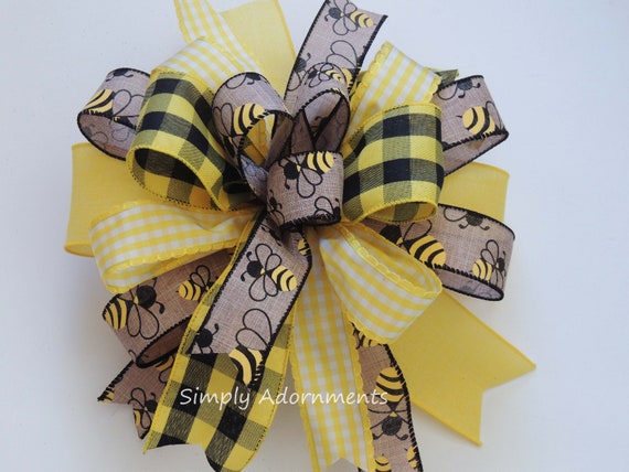 Honey Bee bow,  Bumble Bee Bow, Bumble Bee birthday party decor, Bumble Bee baby shower Decor, Bumble Bee Wreath Bow, Bumble Bee party Decor