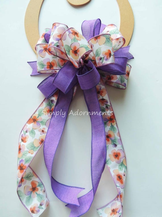 Purple Floral Wreath Bow, Spring Lavender wreath Bow, Spring Flowers Bow, Purple Door, Purple Themed Party Decoration