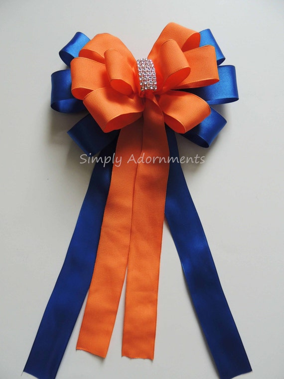 Blue Orange bow,  Royal Blue Orange Pew Bow, Church Aisle Bow, Wedding Ceremony Bow, Wreath Bow, Door bow, Gifts Bow