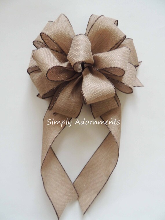 Sparkle Faux Burlap Bow, Sparkle Burlap Wreath Bow, Rustic faux burlap Door bow, Burlap Bow, Wreath Embellishment, sign Bow, Door hanger Bow Il_570xn
