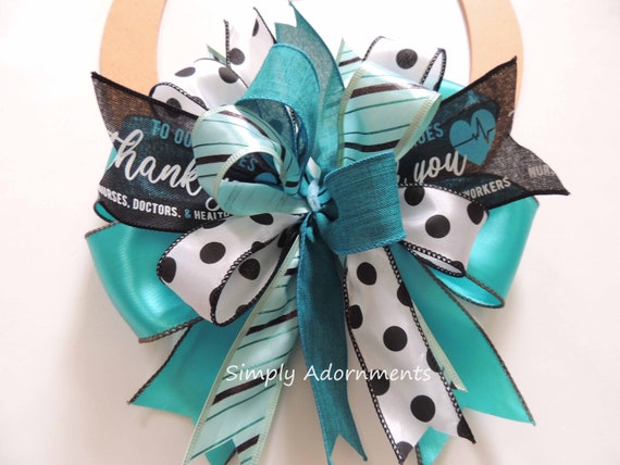 Healthcare Heroes bow, Health care support bow, Health care Heroes support Gift bow, Nurse themed Wreath bow Thank you Healthcare wreath bow