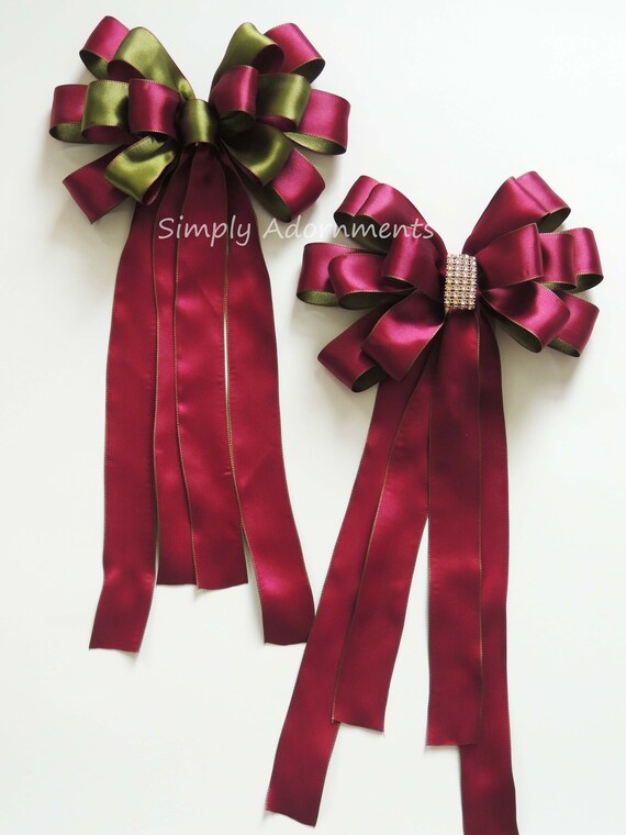 Burgundy Bow, Burgundy Moss bow, Cranberry Wedding Aisle Bow, Burgundy Wedding Chair Bow, Church Aisle Pew Bow, Burgundy ceremony decoration