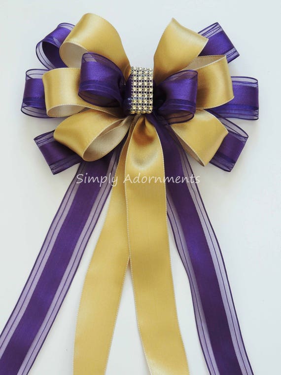 Purple gold Bow, Purple Gold wreath bow, Gold purple Wedding Pew Bow, Purple gold graduation bow, Purple gold Shower Bow, Birthday Gift Bow