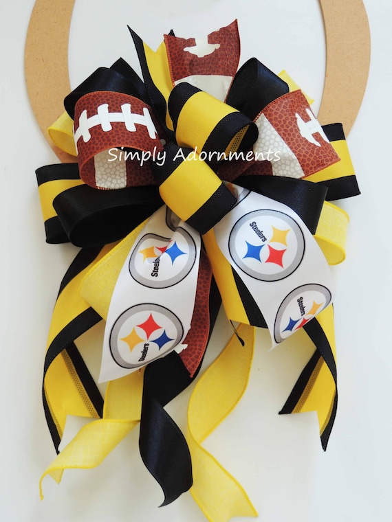 NFL Pittsburgh Steelers Bow, Pittsburgh Steelers Football Wreath bow, Steelers Team Spirit Bow Steelers Football Door bow, Steelers Gift bow