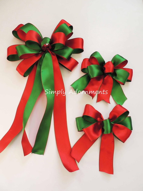 Double-Faced Satin Bows, Christmas Bows, Christmas Tree Bows, Wreath Bows, Christmas Ornament Bows, Party Decor Bows, gift Bows -Set of 3