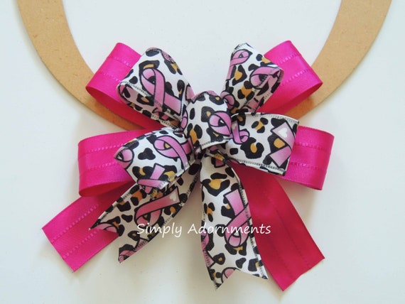 Cheetah Pink Awareness Wreath Bows, Breast Cancer Awareness Bow, Pink support Bow, Pink Ribbon Lantern Bow, Breast cancer Awareness bow