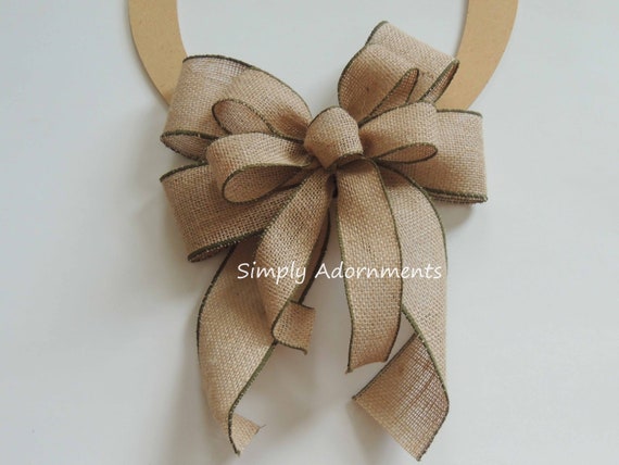 Farmhouse Burlap Bow, Green Trim Burlap Bow, Rustic Burlap Chrismas Bow, Everyday Burlap Bow, Burlap Gift Bow Burlap sign bow, Sign door bow Il_570xn