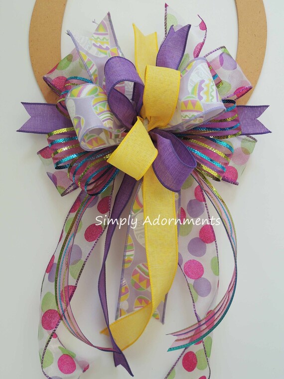 Purple Yellow Easter Bow, Easter Egg Wreath bow, Purple Yellow Easter