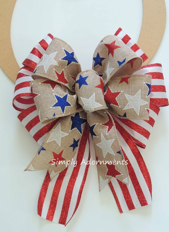 Stars and Stripes bow, Red white & blue Patriotic Christmas Bow, Patriotic Wreath Bow, Patriotic Door Hanger Bow, Bow for Patriotic decor