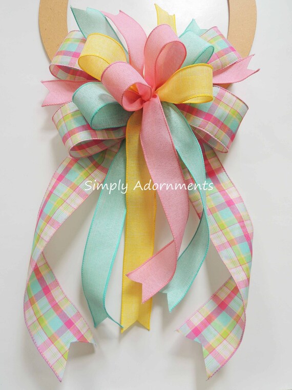 Spring Pastel Bow, Colorful Spring Plaid bow, Pastel Plaid Wreath Bow, Spring Plaid Lantern bow, Pastel plaid Door bow, Birthday gift bow