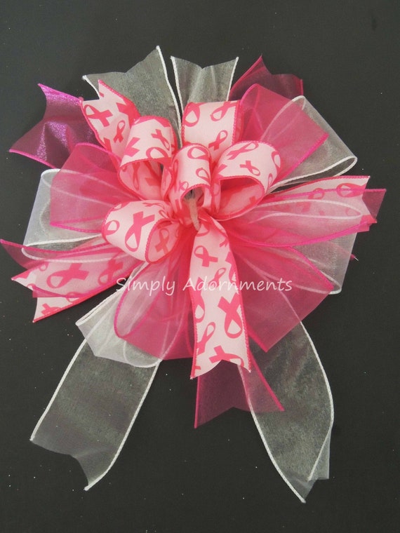 Pink Awareness Wreath Bows, Breast Cancer Awareness Bow, Cancer Awareness Bow, Pink Ribbon Lantern Bow, Breast cancer Awareness bow Il_570xn