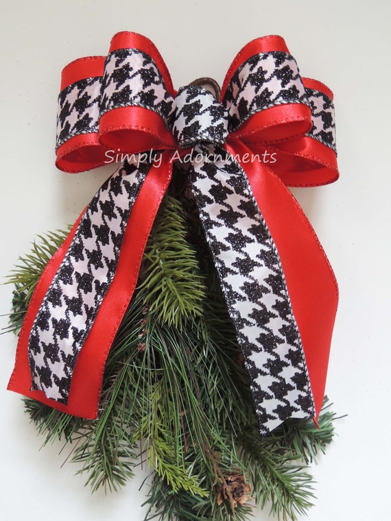 Red black Houndstooth bow, Red Black Houndstooth Door bow, Alabama Team Spirit bow, Red black Alabama door Bow, Red black Gift bow, Sign bow