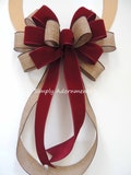 Burlap burgundy Bow, Velvet burgundy Burlap Wreath bow, Christmas Rustic Burgundy Wreath Bow, burgundy burlap Farmhouse Bow, Front porch bow