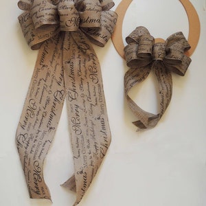 Rustic Burlap Farmhouse Christmas Bow, Christmas Holidays Script Burlap ...