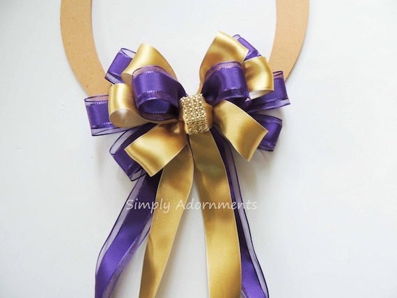Purple gold Bow, Purple Gold wreath bow, Gold purple Wedding Pew Bow, Purple gold graduation bow, Purple gold Shower Bow, Birthday Gift Bow