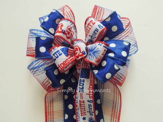 Patriotic themed bow, America Door Bow, July 4th Wreath Bow, 4th of July door hanger decor, Independence Day bow, Il_570xn