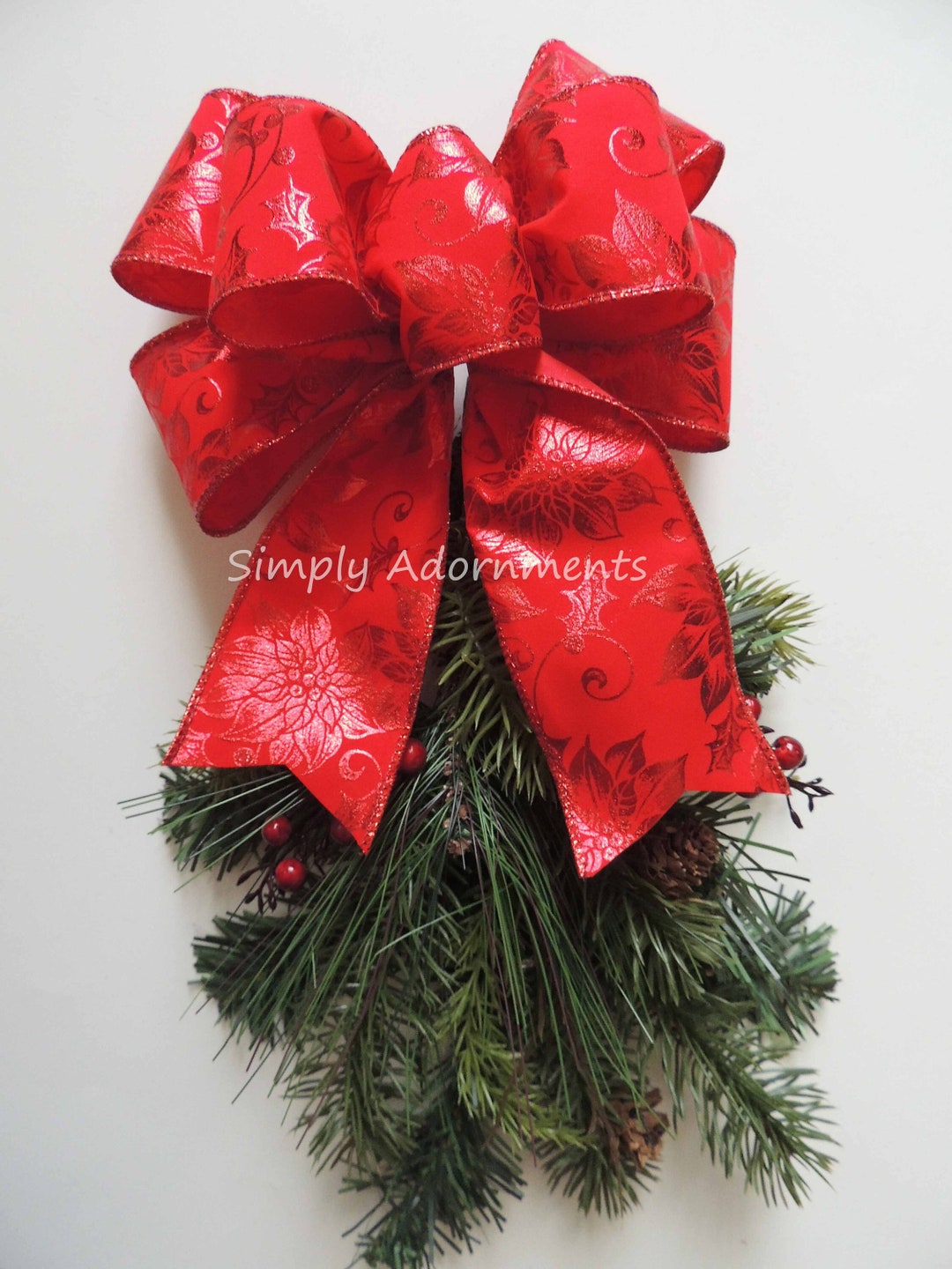 Red Poinsettia Christmas Bow, Poinsettia Christmas Sign Bow, Red Door