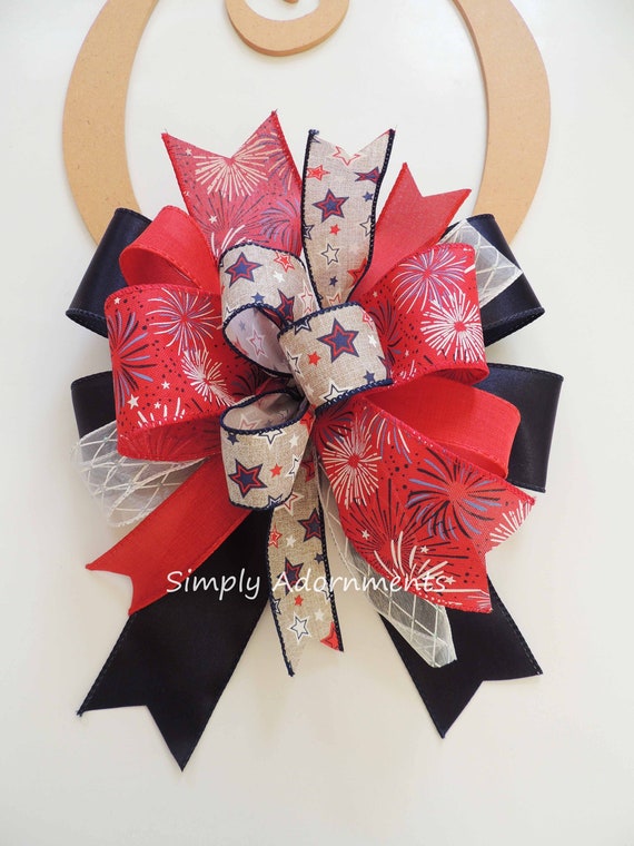 Patriotic bow, Patriotic Wreath bow, July 4th wreath bow, Patriotic Door Bow, Patriotic Lantern bow, Patriotic bow for wreath, Sign Bow