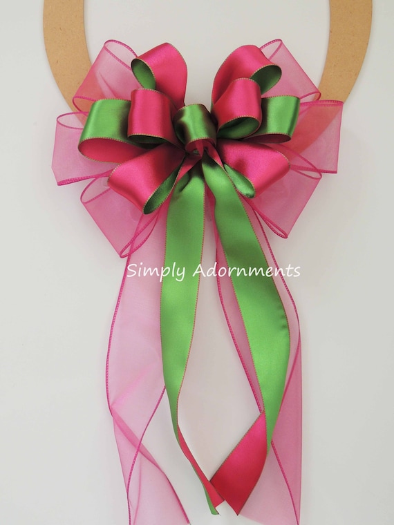 Pink Green Bow, Pink Lime Wreath bow, Hot Pink Green Birthday party decor, Pink Accent Bow, Pink lime lantern bow, Door Bow, Pink gift bow