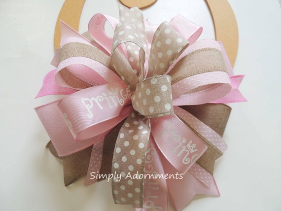 Pink baby shower Bow, pink Baby Carriage Bow, Farmhouse Baby girl Bow,  farmhouse Pink Baby Shower Gift Bow, Pink Tan Baby Shower sign bow