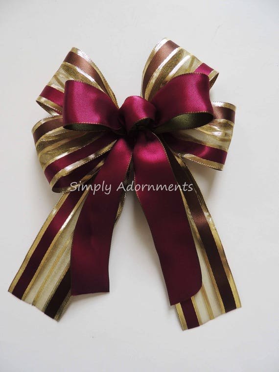 Burgundy Gold Bow Burgundy Gold Wreath Bow Burgundy Red Marsala Gold Party decoration Burgundy Christmas Lantern Bow Burgundy Gift Bows Il_570xn