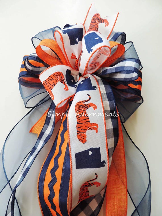 Navy orange football Bow, Navy Orange college football bow, College football Door Bow, Navy orange lantern Bow University Football sign bow