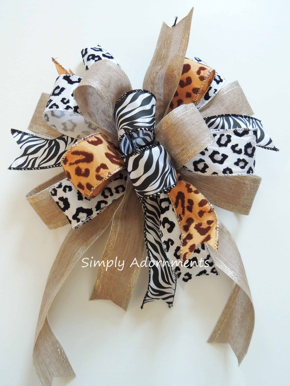 Leopard Print bow, Animal Birthday decor, Leopard Zebra bow, Animal Print wreath bow, Safari lantern bow, Animal Print Themed Birthday party