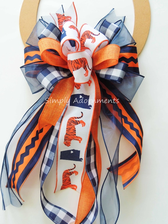 Navy orange football Bow, Navy Orange college football bow, College football Door Bow, Navy orange lantern Bow University Football sign bow