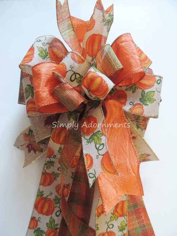 Harvest pumpkin Bow,  Pumpkin fall Bow, Fall Wreath Bow, Harvest Fall Lantern Bow, Thanksgiving Wreath Bow, Harvest Fall accent for Wreath,