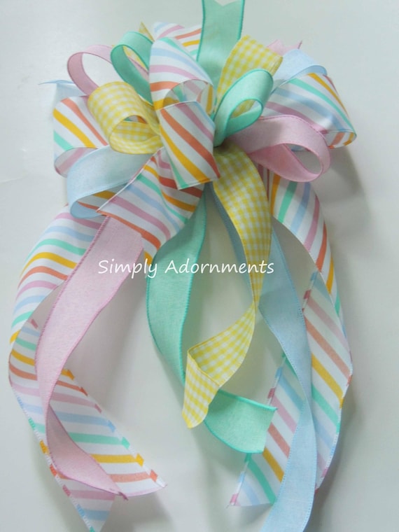 Pastel Bunny Bow, Colorful Easter bow, Pastel Bunny Wreath Bow, Pastel Bunny Lantern bow, Pastel Easter Door bow, Easter gift Basket bow