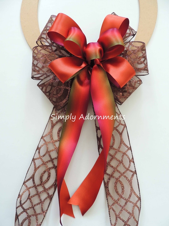 Fall Ombre Colors Bow, Fall Ombre Wreath Bow, Fall Brown Burnt Orange Pew Bow, Ombre colors Thanksgiving Bow, Fall Ombre Wedding bow Pew Bow