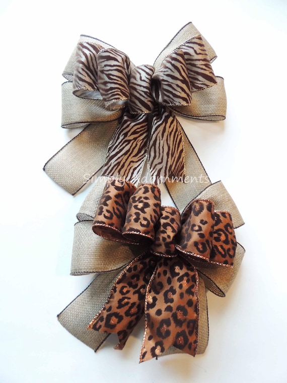 Safari Christmas Bow, Zebra prints Tree bow, Leopard Tree decor, animal Themed Party, Ornament Animal Print bow