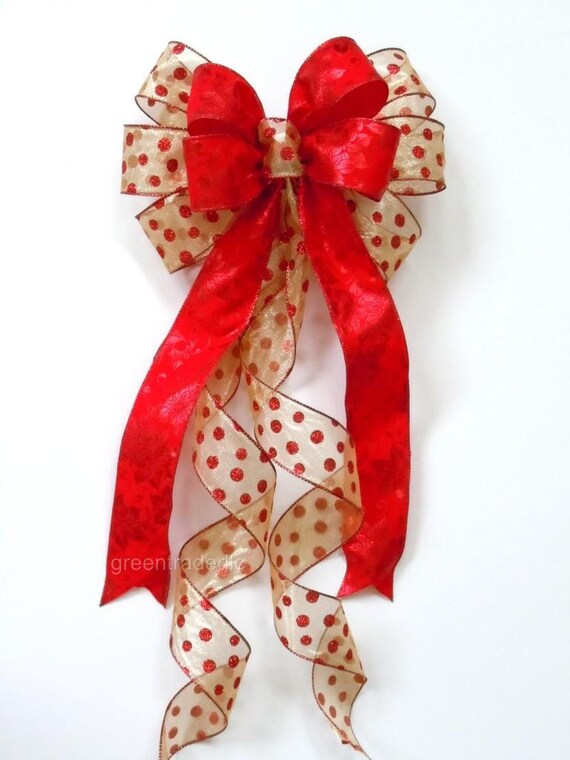 Red Gold Christmas Tree Bow, Red gold Tree Bow, Gold red Poinsettia