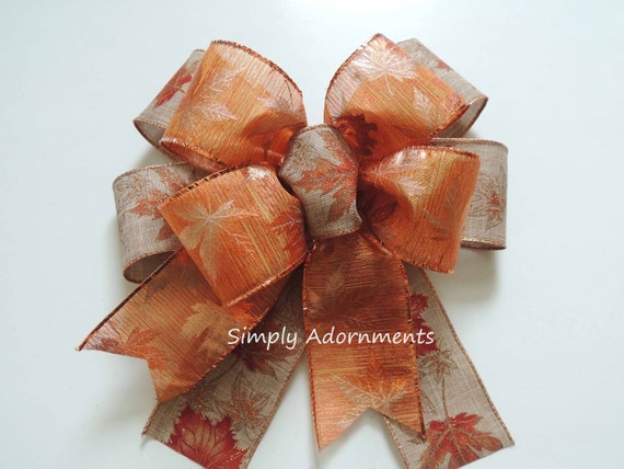 Fall leaves Bow, Thanksgiving Door bow, Fall Wreath Bow, Fall leaves Door bow, Autumn Leaves Bow, Fall Home Decor, Thanksgiving Lantern Bow