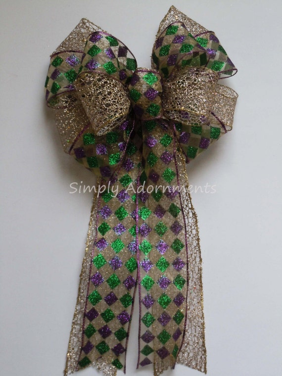 Mardi Gras Door Bow, Mardi Gras Christmas Door Bow, Harlequin Wreath Bows Mardi Gras Bow Mardi Gras Christmas wreath bow Mardi Gras swag Bow