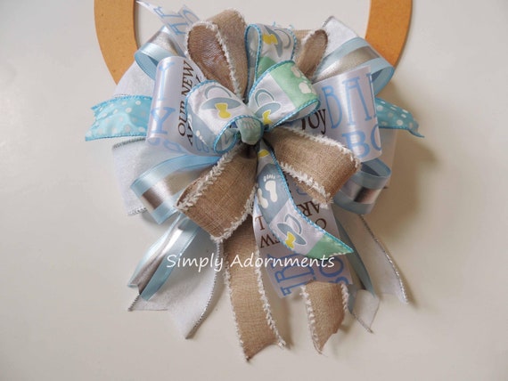 It's a Boy Shower Bow, Baby Boy Gift bow, Blue Silver Baby Shower Bow, Blue Shower Gift Bow, Baby Boy Shower Party decor, Shower Gift Bow