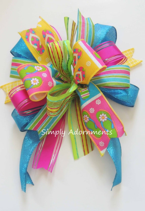 Flip Flops Bow, Flip Fops Lantern Bow, Beach bow,  Beach door hanger Bow, Flip flops wreath door bow, welcome sign Beach bow, Wreath bow