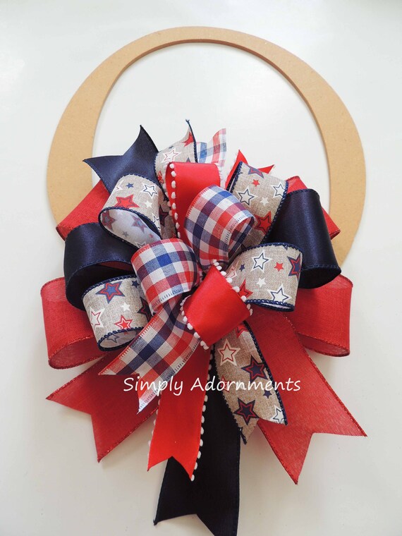 Patriotic Wreath Bow, July 4th Wreath Bow, Patriotic Bow, July 4th Door Bow, July 4th Lantern Bow, 4th of July gift Bow, Memorial wreath bow