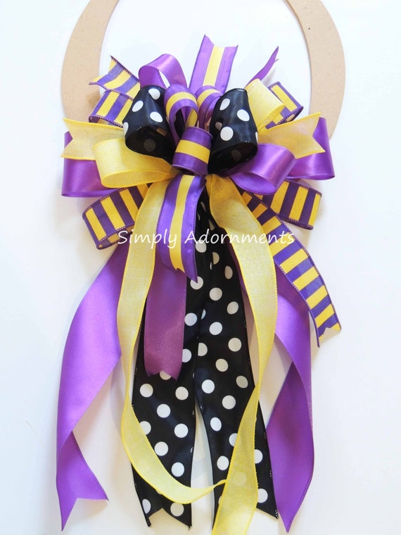 Yellow Purple bow, Yellow Purple Wreath bow, LSU door bow, LSU  Wreath Bow, LSU Lantern Bow, Louisiana State University, Team spirit bow