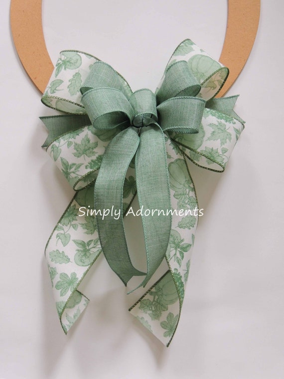 Farmhouse sage green Bow, Sage green Door Hanger Bow, Lantern Bows, Sage Front Sign Bow, Wreath Embellishment, Fall Patterns fall Bow