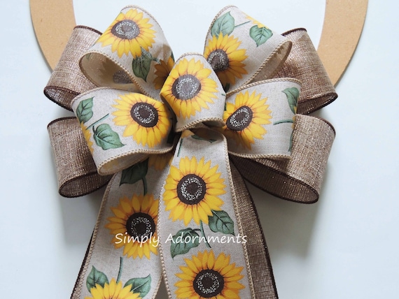 Rustic sunflowers Wreath bows, Harvest sunflower Bows, Sunflowers lantern Bow,  Rustic Sunflower door Bow, Thanksgiving accent wreath Bows