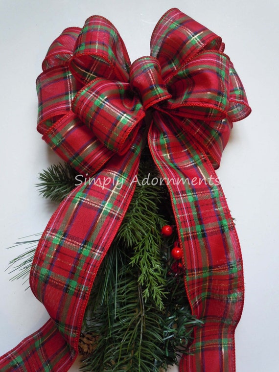 Red Green Country Plaid Wreath Bows, Tartan Woodland Christmas Bow Country Tartan Christmas Swag Bow Red Scotch Plaid Bow Holidays Plaid Bow