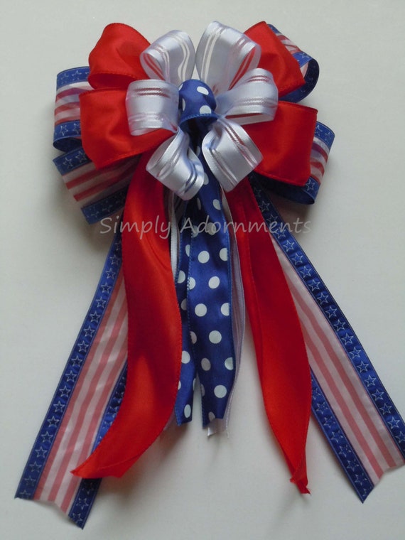 Red White Blue Patriotic bow, Fourth of July Wreath Bow, July 4th wreath Bow, Patriotic Gift Bow, Independence Day Party Decor, Lantern bow