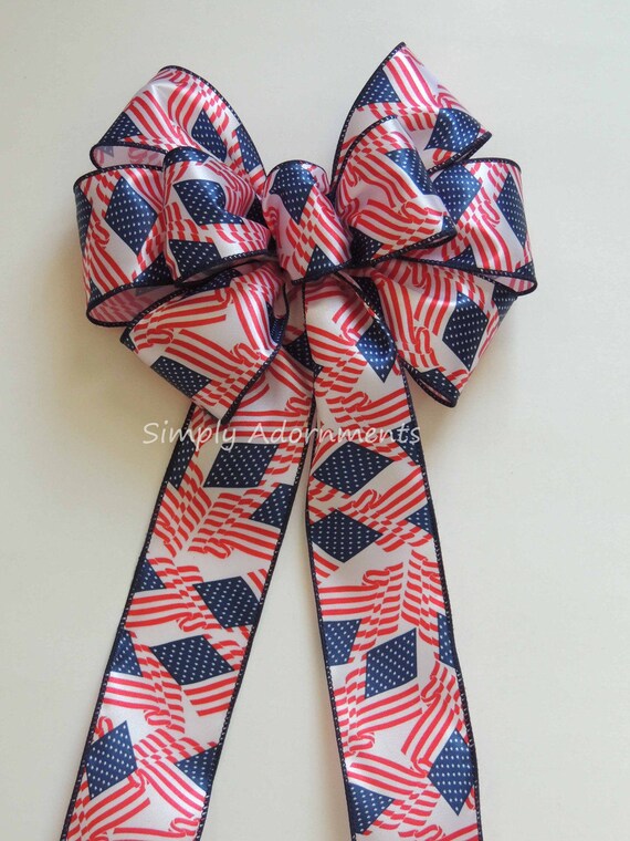 USA Flag bow, July 4th door bow, Wreath Bow, American Flag Bow, 4th of July lantern Bow, Independence Day Patriotic Door Bow, USA door bow