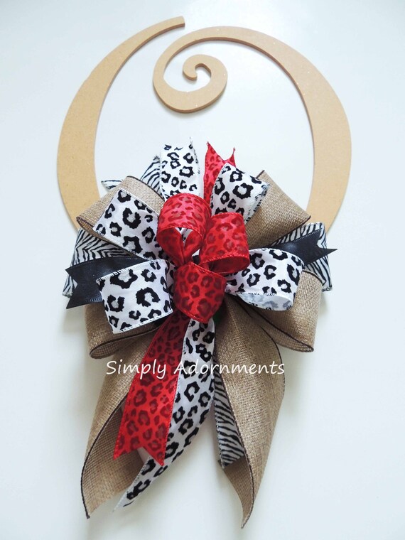 Leopard Print bow, Red black leopard bow, Leopard Zebra bow, Red Black Leopard wreath bow, Red black Leopard Birthday Bow, Leopard door bow