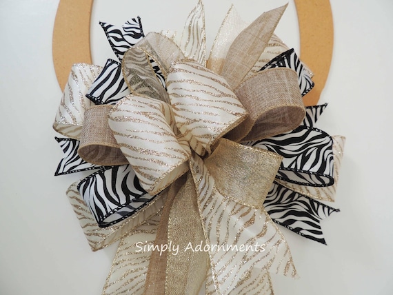 Zebra Christmas Bow, Animal Print Tree Topper Bow, Holiday Wreath Bow, Black White Bow, Safari Christmas Décor, Safari theme Party Decoratio