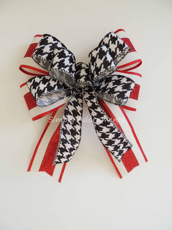 Red black Bow, Houndstooth Wreath bow, Red Black Door hanger bow, Red black Lantern swag bow, Red black Valentine gift bow, Basket Gift Bow