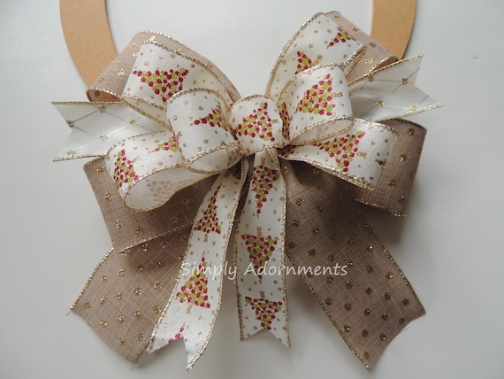 Neutral Christmas Bow, Farmhouse Tan Ribbon, Wreath Decor